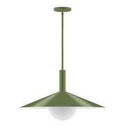 Fern green stem-hung pendant with flared shade and frosted glass globe