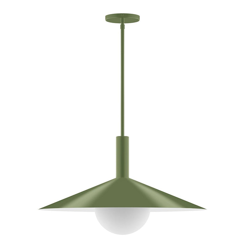 Fern green stem-hung pendant with flared shade and frosted glass globe