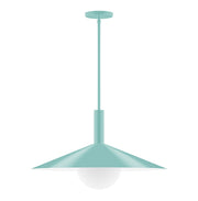 Sea green stem hung pendant with frosted glass globe and shallow bell shade