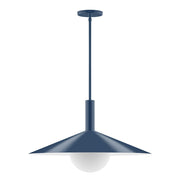 Navy stem pendant light with glass globe and flared shade