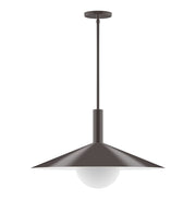 Architectural bronze stem pendant with frosted glass globe and flared metal shade