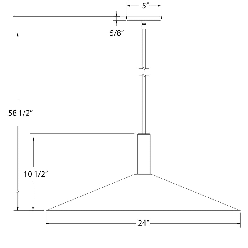 Cream stem-hung pendant light with flared shade; 24-inch width and height dimensions