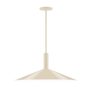 Cream stem-hung pendant light with flared dome shade and round ceiling canopy