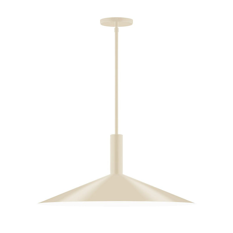 Cream stem-hung pendant light with flared dome shade and round ceiling canopy