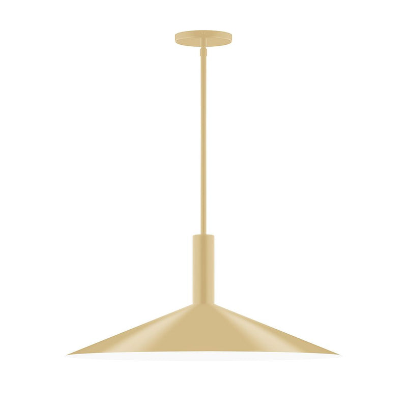 Ivory LED stem-hung pendant with conical shade and round ceiling canopy