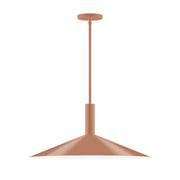 Terracotta stem-hung pendant light with wide dome shade and canopy