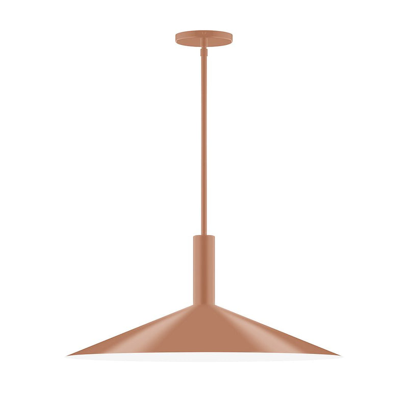 Terracotta stem-hung pendant light with wide dome shade and canopy