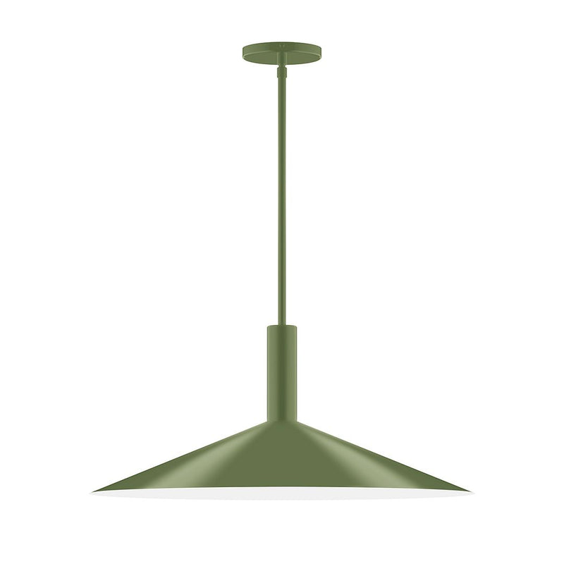 Fern green stem-hung pendant light with wide conical shade and ceiling canopy
