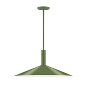 Fern green LED stem-hung pendant light with wide conical shade