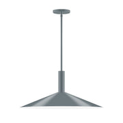 Slate gray stem-hung pendant light with wide conical shade