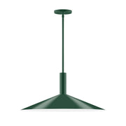 Forest green LED stem-hung pendant with bell shade and central mounting canopy