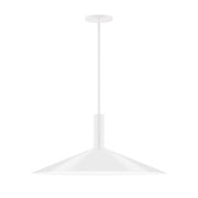 White stem-hung pendant light with wide cone shade and ceiling canopy