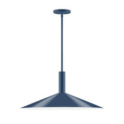 Navy LED stem-hung pendant light with flared dome shade