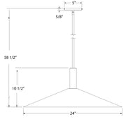 Pendant light dimensions: 24 in wide with 58 1/2 in overall height