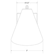 LED wall swing arm light front view, gray cone shade with wall mount (7in wide)