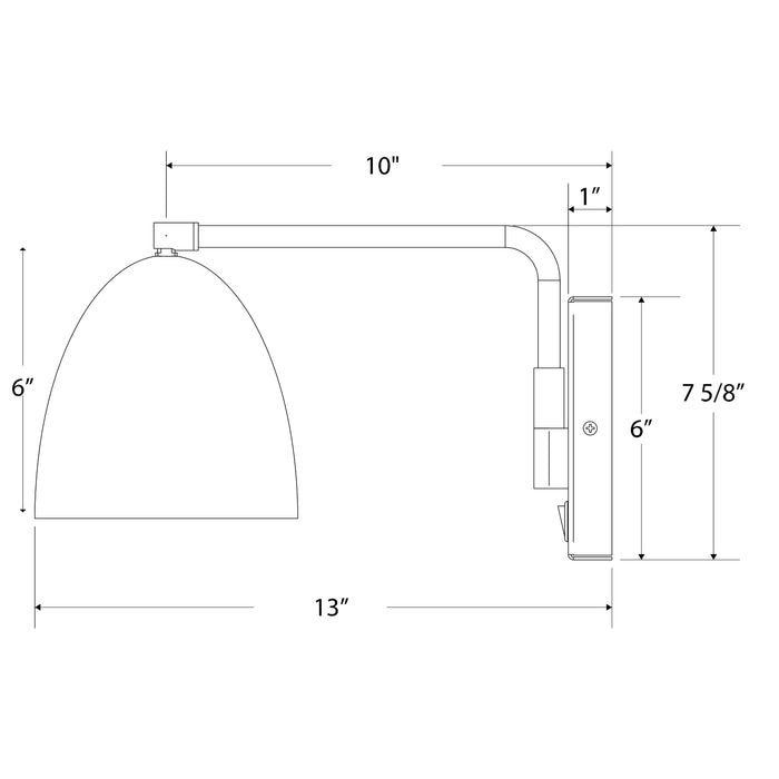 Jill Wall Swing Arm Light in Slate Gray with Brushed Brass Accents Line Drawing