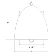 Navy swing-arm wall light with domed shade and wall mount; front view dimensions