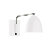 LED wall swing arm light, white shade with brushed nickel arm and base