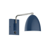 Navy swing arm wall light with brushed nickel arm and domed shade