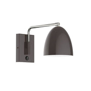 Bronze LED wall swing arm light with brushed nickel accents and dome shade