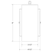 Wall swing arm light front view, white rectangular shade with brass side arms
