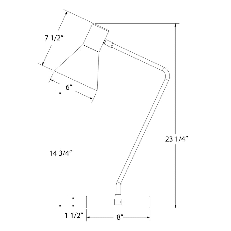 Flare table lamp dimension diagram showing shade, neck, and base measurements.