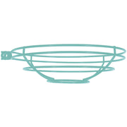 Sea green LED pendant light with wire lattice shade and round mounting canopy.