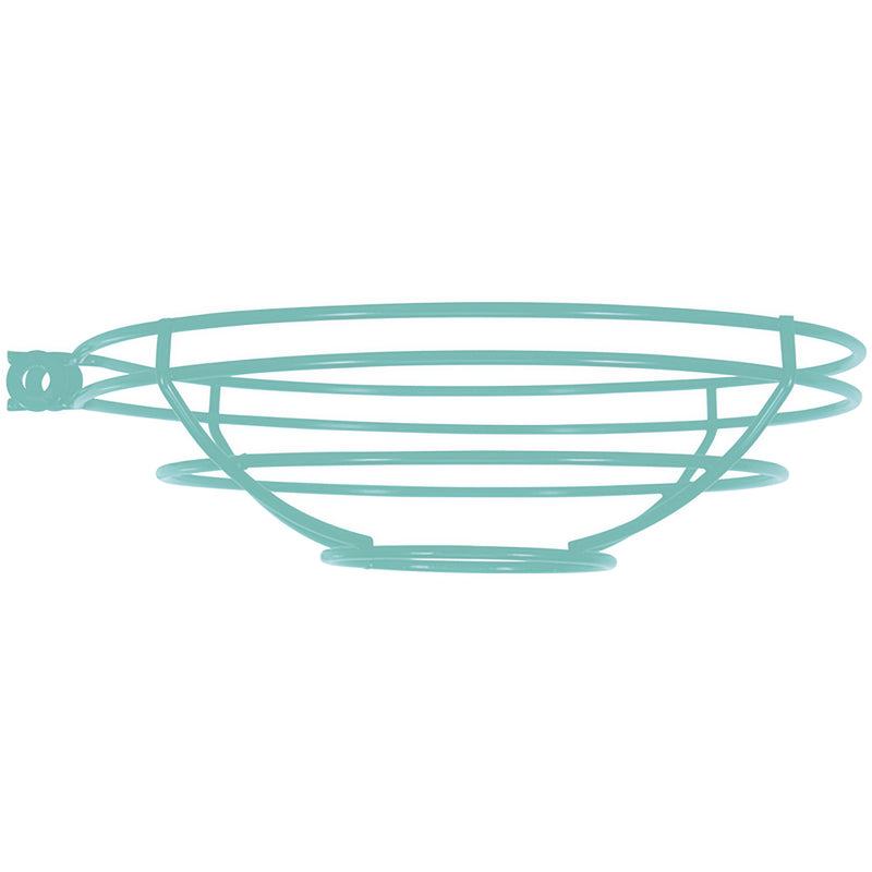 Sea green LED pendant light with wire lattice shade and round mounting canopy.
