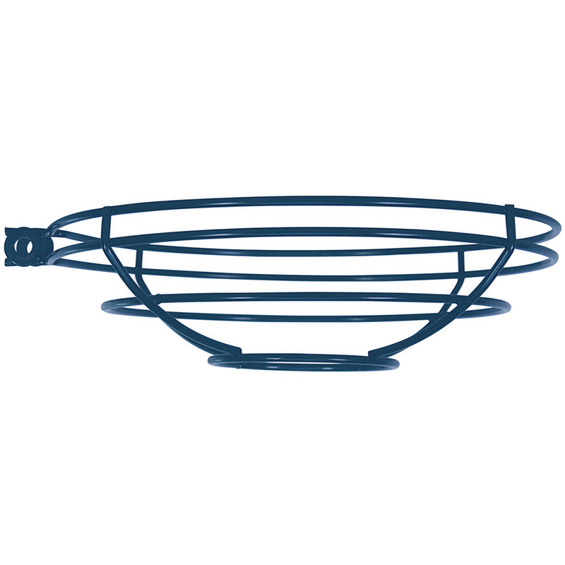 Navy stem mount pendant light with open wire cage shade