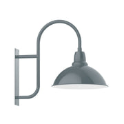 Slate gray LED wall light with arched arm and dome shade, wall-mounted.