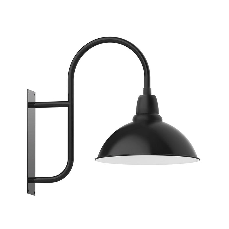 Black 18 in wall-mount gooseneck light with arched bracket and dome shade