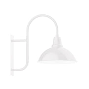 White LED wall mount light with arched arm and bell-shaped shade