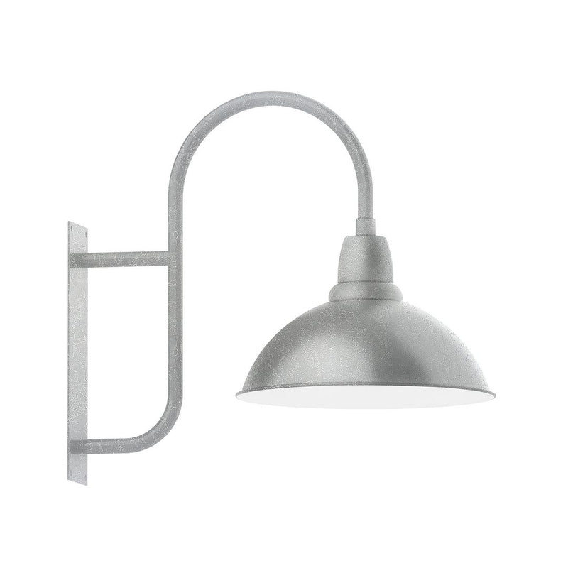 Painted galvanized wall mount gooseneck with dome shade, light gray finish