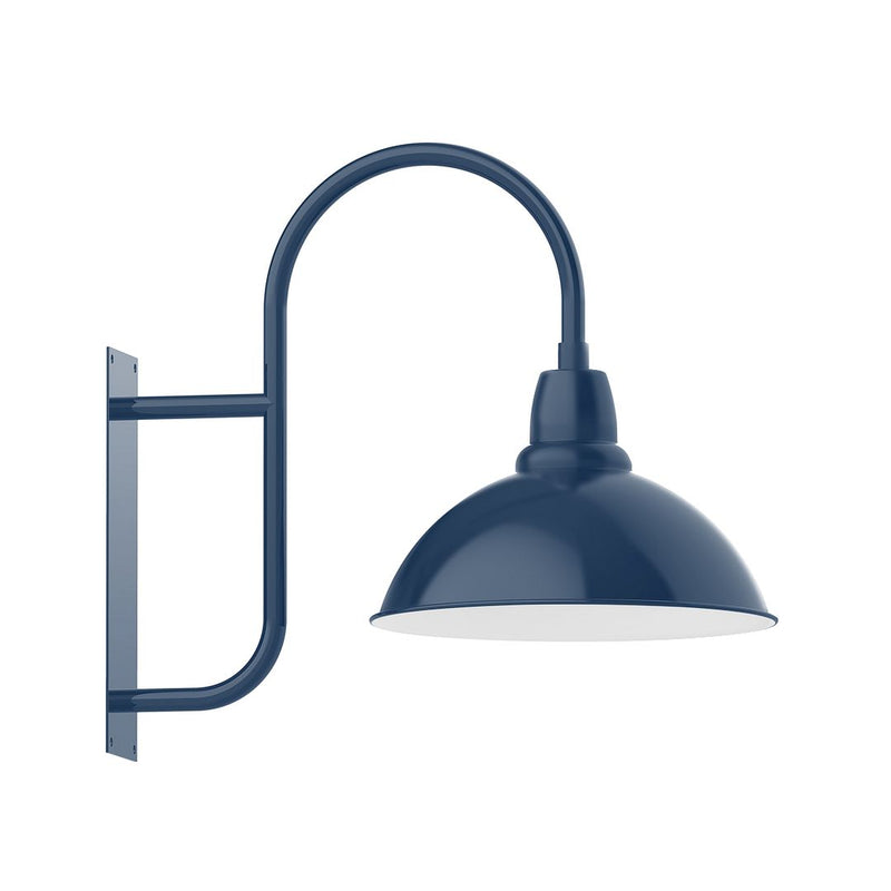 Navy LED wall-mount gooseneck lamp with dome shade and curved arm
