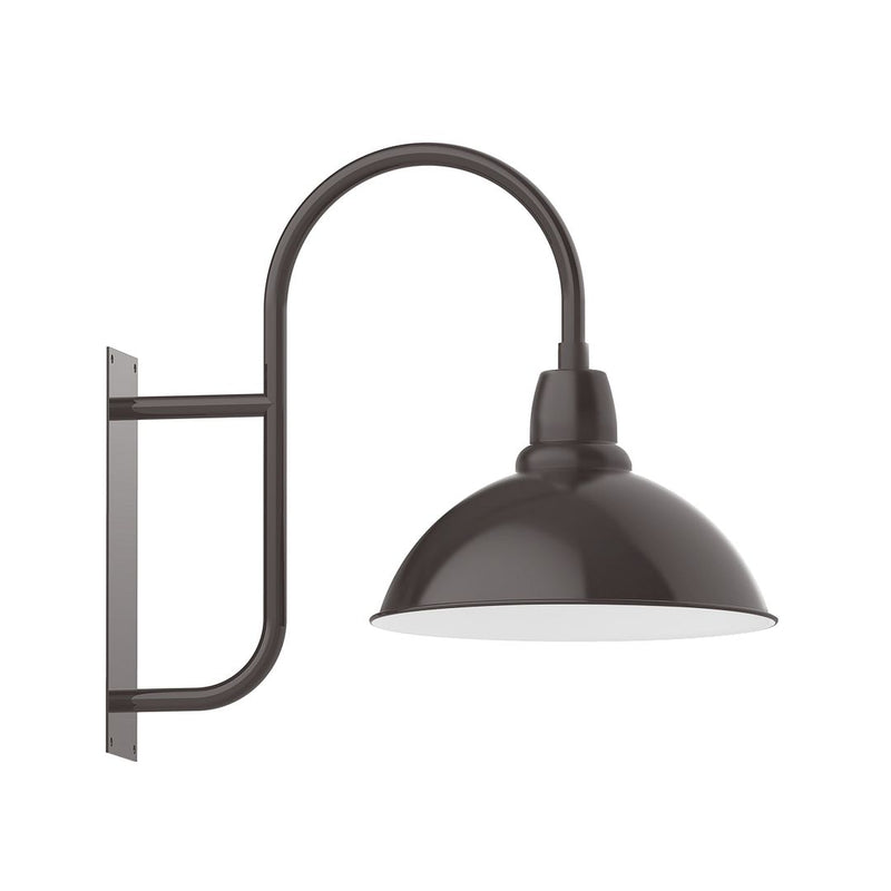 Architectural bronze wall-mount lantern light with curved gooseneck and dome shade
