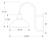 Forest green 18-inch wall-mount lantern size diagram with 18" height and 29 5/8" length