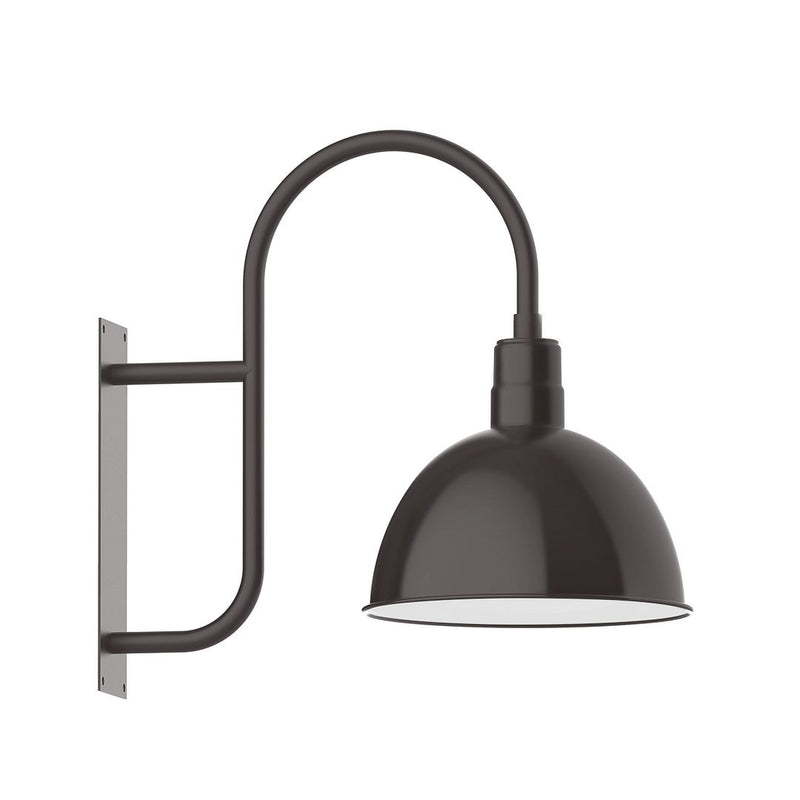Architectural bronze wall-mount deep bowl lamp with curved arm and dome shade