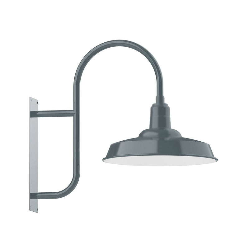 Slate gray wall-mounted gooseneck light with curved arch and bell shade
