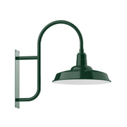 Forest green 18" wall-mount outdoor lamp with arched gooseneck and metal dome shade