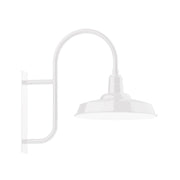 White 18-inch wall mount light with arched gooseneck and domed shade