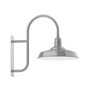 18-inch wall mount lamp with curved arm, gray dome shade