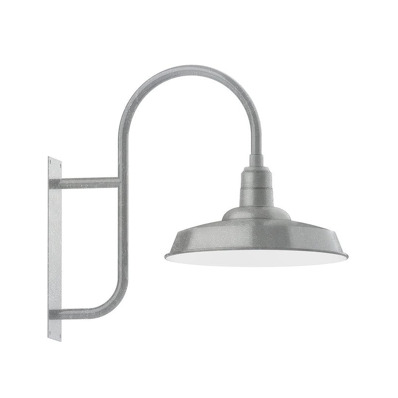 Painted galvanized LED wall mount light with arched arm and dome shade