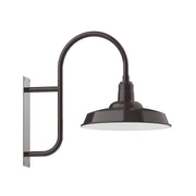 Architectural bronze wall mount outdoor light with arched arm and dome shade