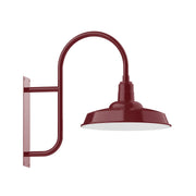 Barn Red gooseneck wall mount outdoor light with bell shade