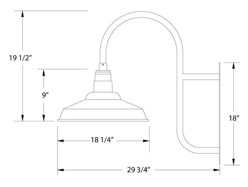 LED wall-mount light dimensions: 18" H, 18 1/4" W, 29 3/4" L