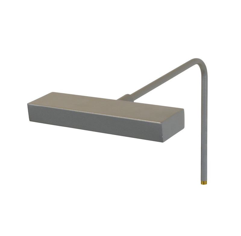 Satin silver LED picture light with rectangular bar and curved plug-in arm