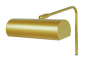 Gold matte plug-in LED picture light with cylindrical shade and curved mounting arm