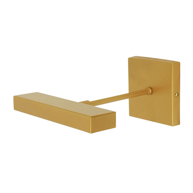 Matte gold direct-wire LED picture light with rectangular wall plate and bar