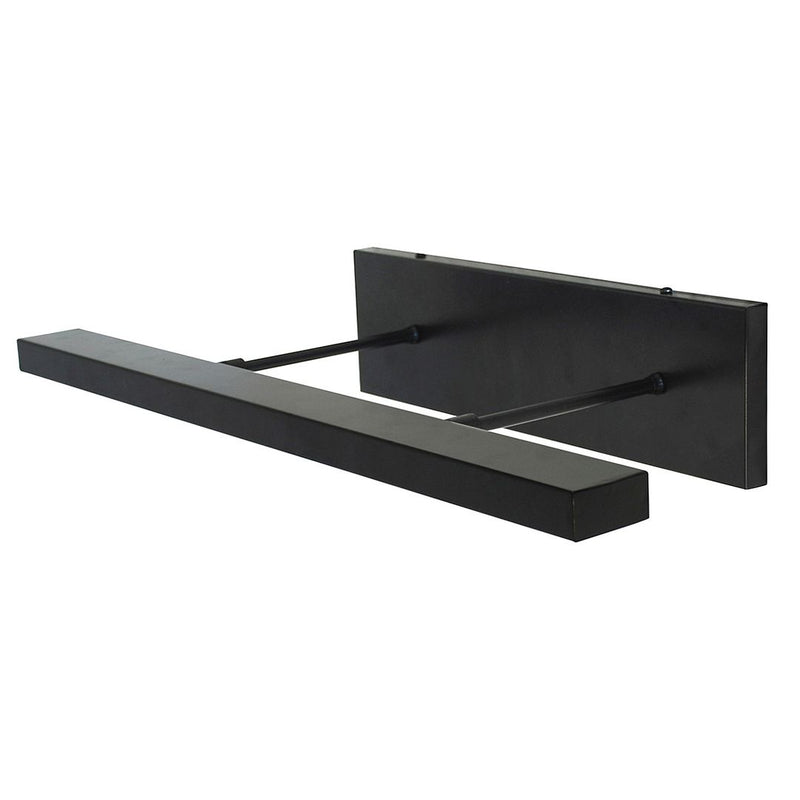 Black LED picture light with long bar and wall-mount backplate, direct wire.